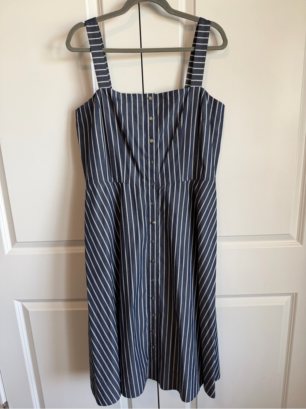 Lafayette 148 New York Navy and White Striped Midi Sundress